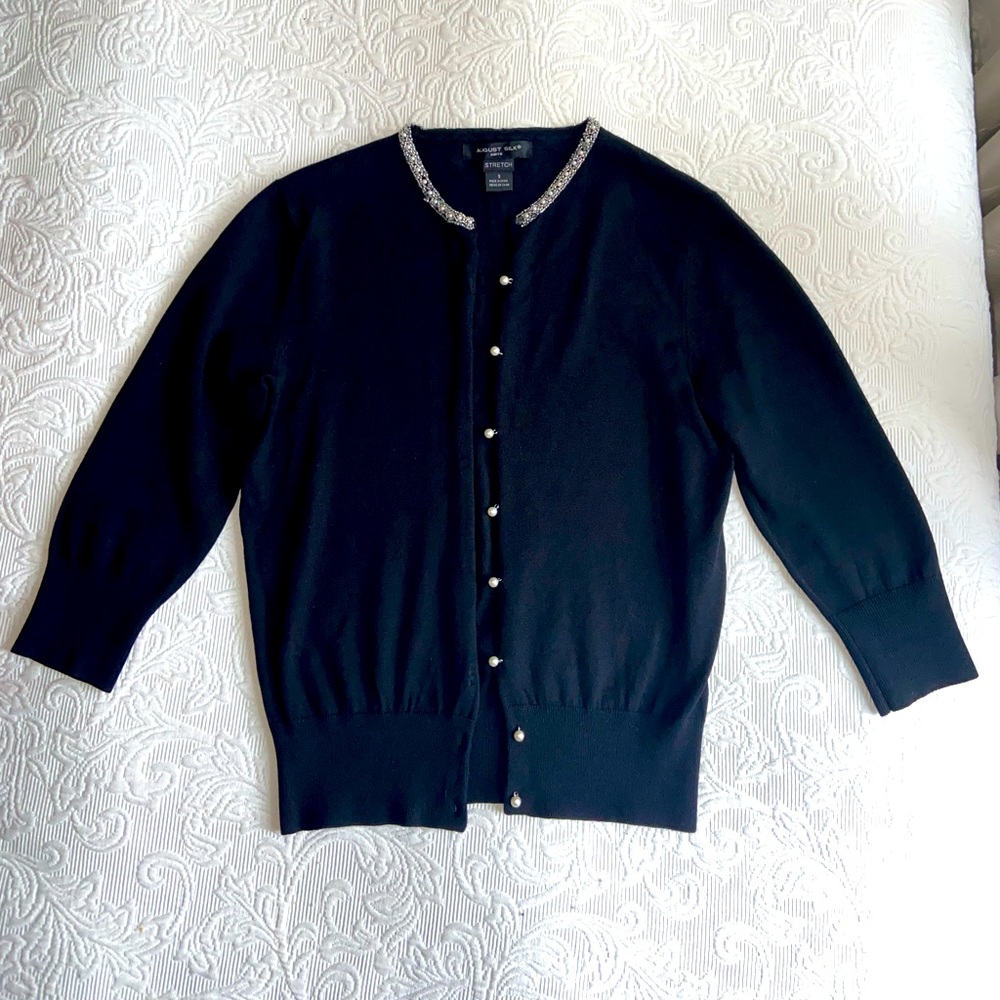 August Silk Cotton knit cardigan pearl buttons S
